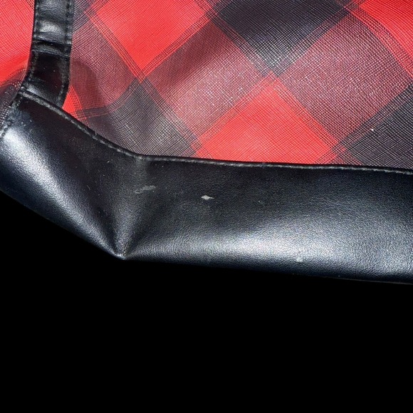 Victoria Secret women's tote purse plaid black red Large faux leather - Picture 4 of 6